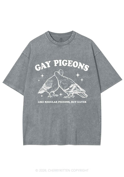 Gay Pigeons Kissing Pride Y2K Shirts Washed Tee Cherrykitten