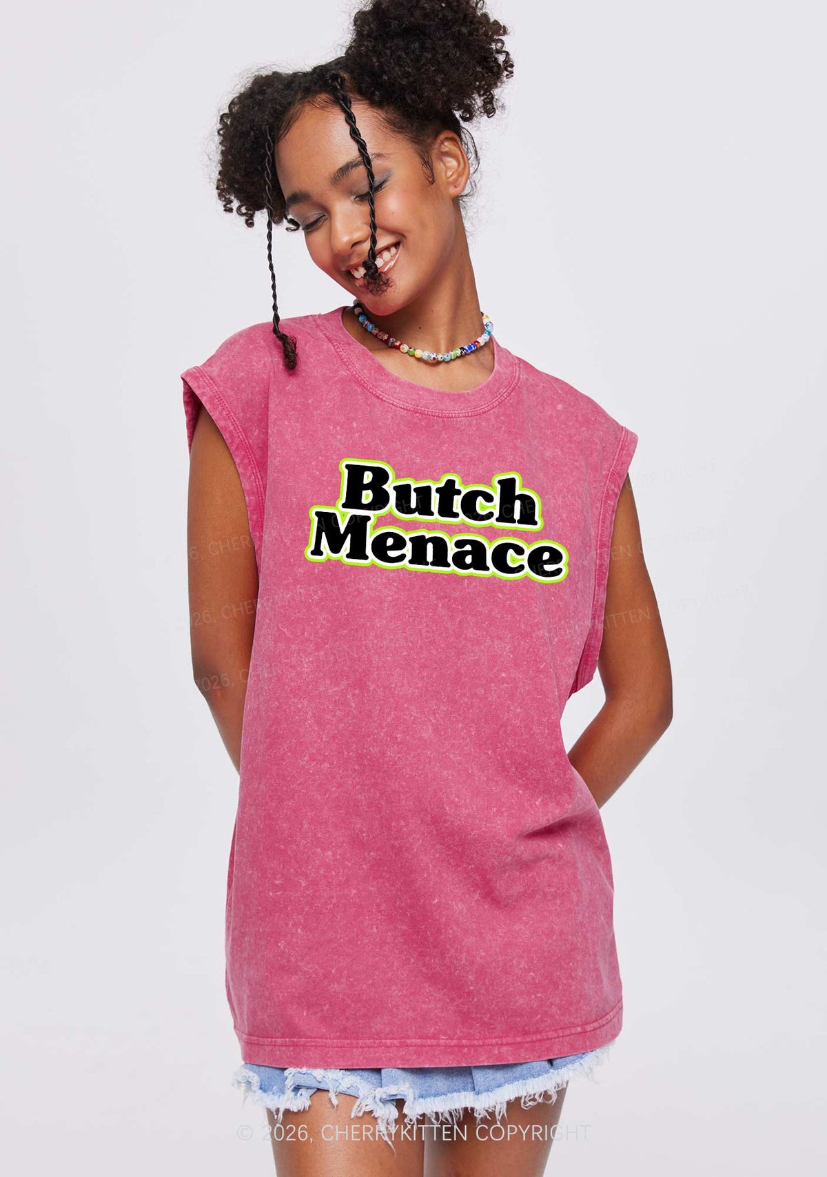 Butch Menace Pride Y2K Washed Muscle Tank Cherrykitten