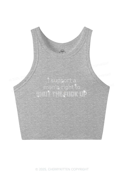 Rhinestone I Support A Mans Right Y2K Crop Tank Top Cherrykitten