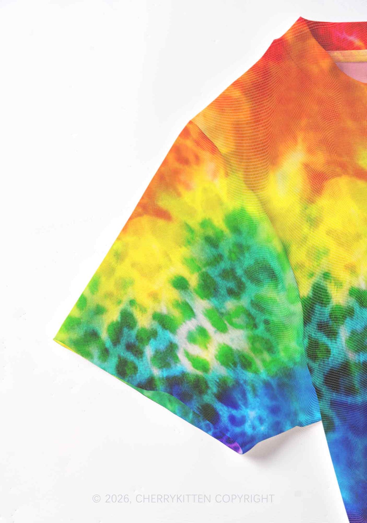 Rainbow Leopard Tie Dye Pride Y2K Mesh Crop Top Cherrykitten