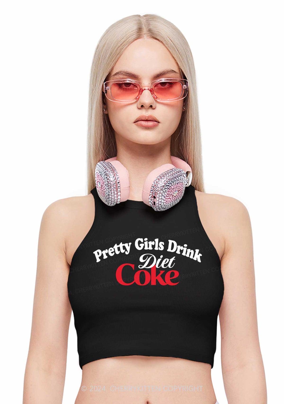 Pretty Girls Drink Diet Cola Y2K Crop Tank Top Cherrykitten