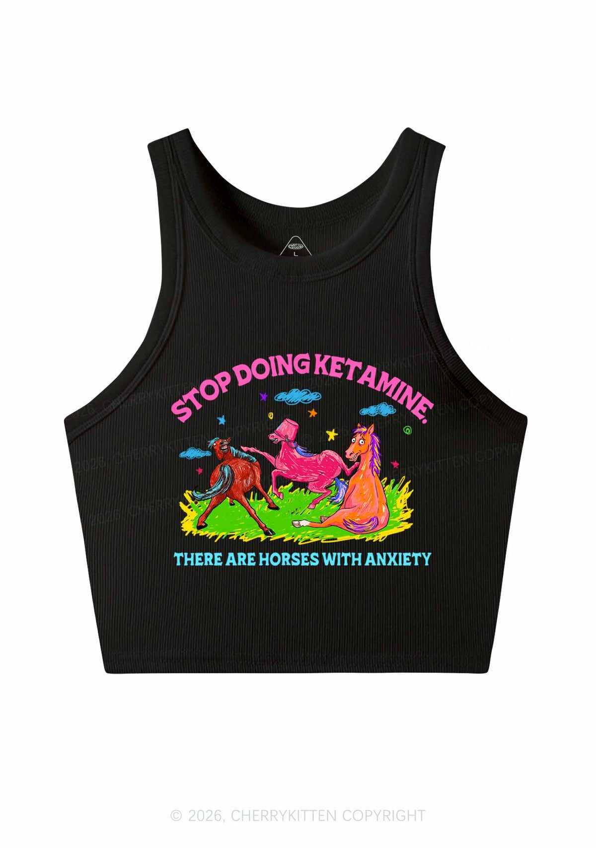 Horses With Anxiety Y2K Crop Tank Top Cherrykitten