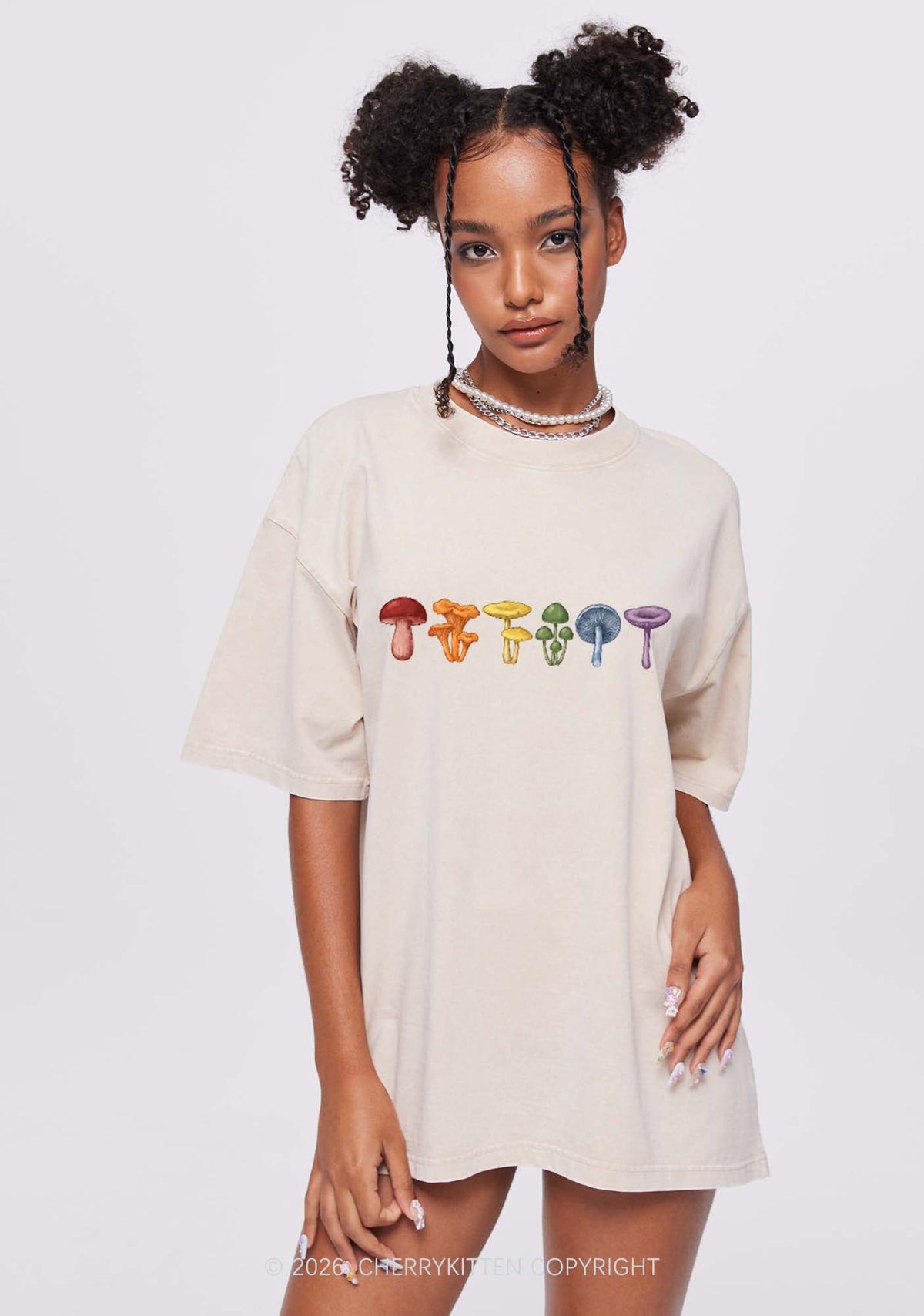 Rainbow Mushroom Pride Y2K Shirts Washed Tee Cherrykitten