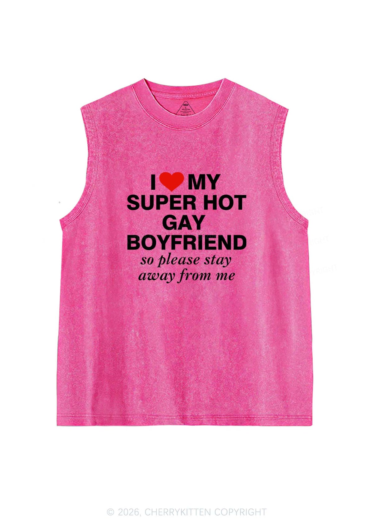 I Love My Super Hot Gay BF Pride Y2K Washed Muscle Tank Cherrykitten