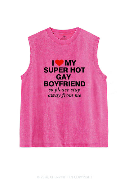 I Love My Super Hot Gay BF Pride Y2K Washed Muscle Tank Cherrykitten