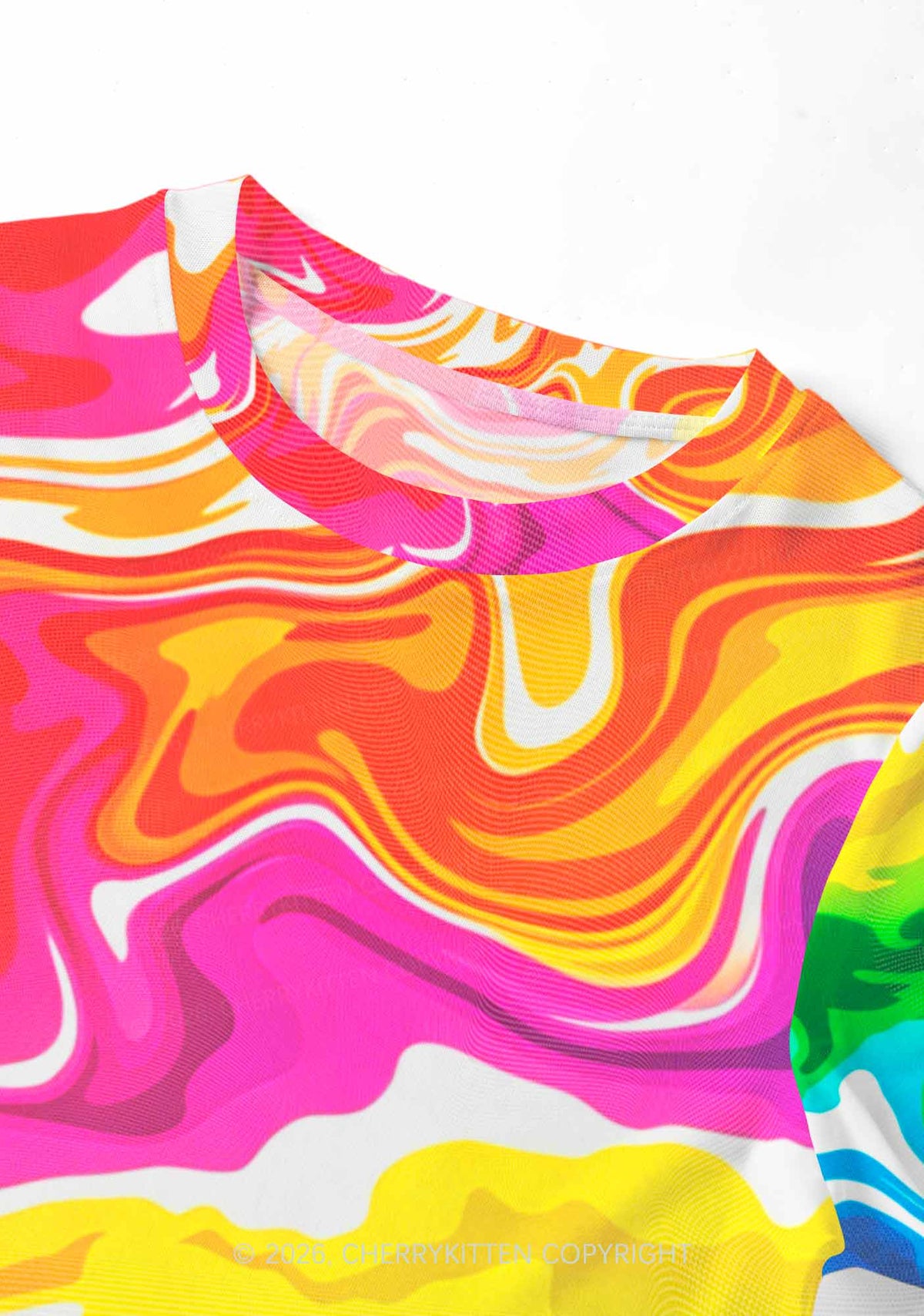 Rainbow Liquid Tie Dye Pride Y2K Mesh Crop Top Cherrykitten