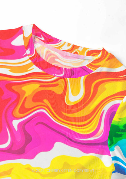 Rainbow Liquid Tie Dye Pride Y2K Mesh Crop Top Cherrykitten