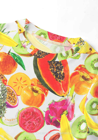 Tropical Fruit Pride Y2K Mesh Crop Top Cherrykitten