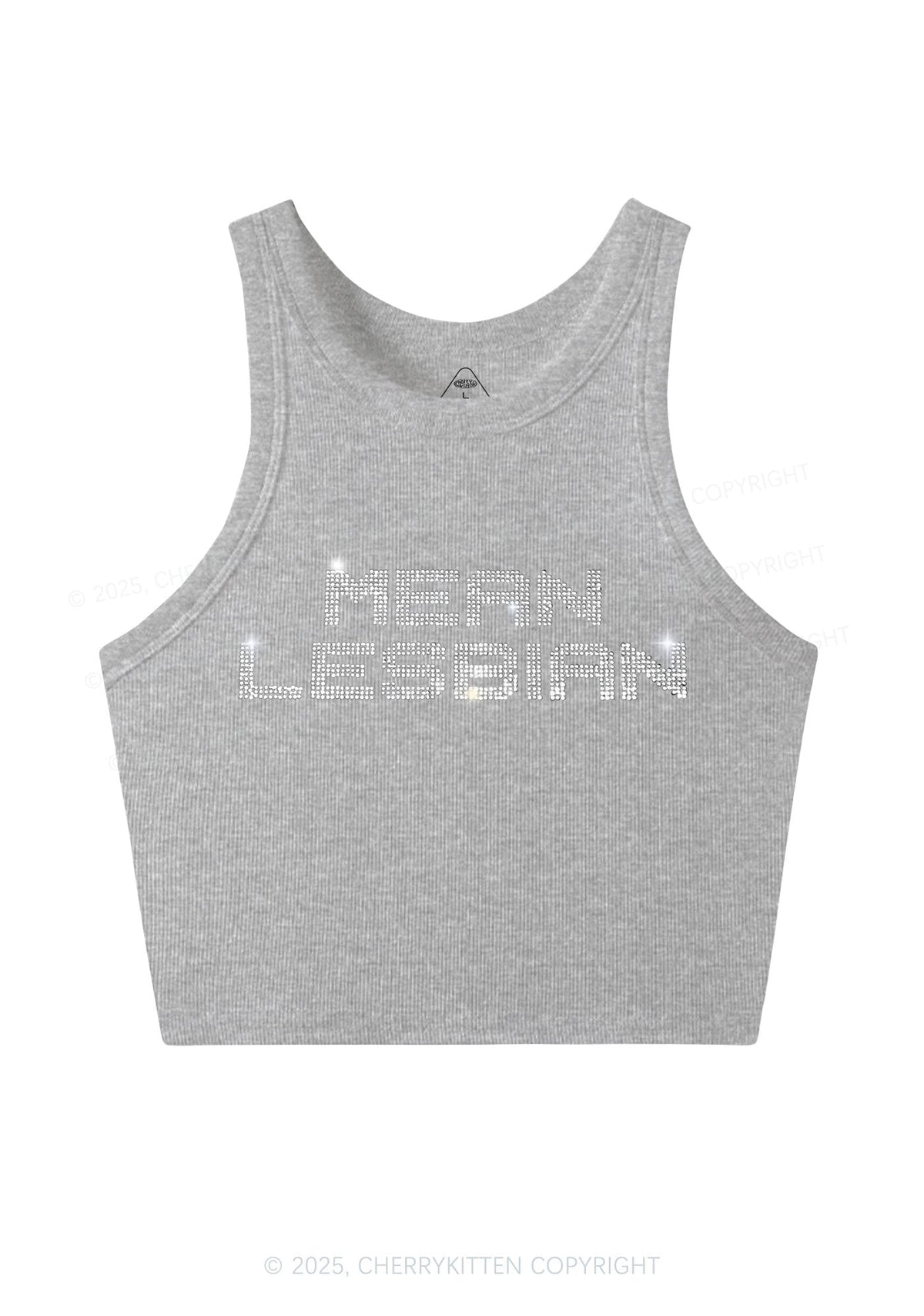 Rhinestone Mean Lesbian Pride Y2K Crop Tank Top Cherrykitten
