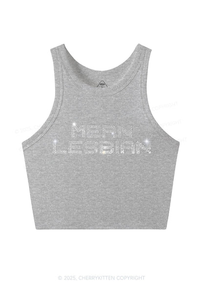 Rhinestone Mean Lesbian Pride Y2K Crop Tank Top Cherrykitten