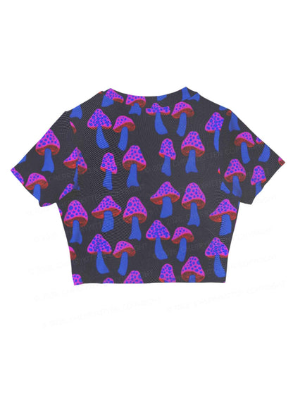Blue Mushroom Y2K Mesh Crop Top Cherrykitten