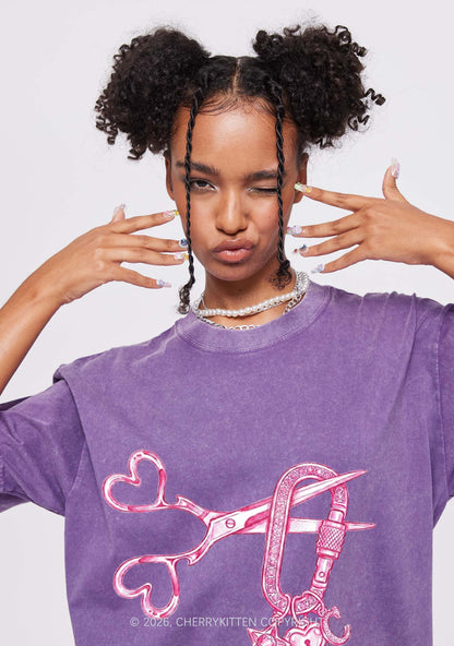 Pink Scissors Lock Charm Pride Y2K Shirts Washed Tee Cherrykitten