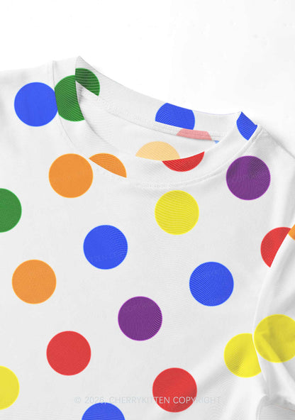 Rainbow Dots On White Pride Y2K Mesh Crop Top Cherrykitten