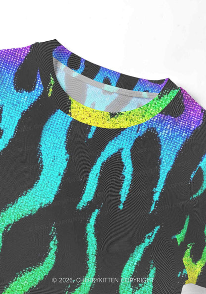 Rainbow Flame Pride Y2K Mesh Crop Top Cherrykitten