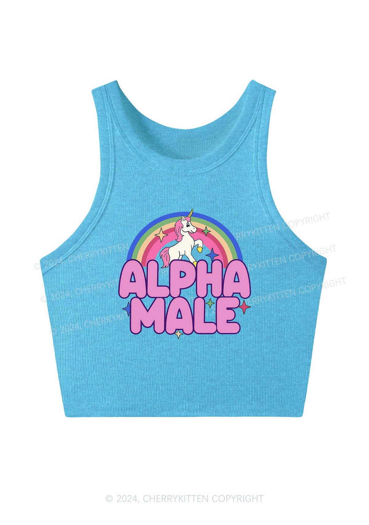 Rainbow Unicorn Alpha Male Y2K Crop Tank Top Cherrykitten