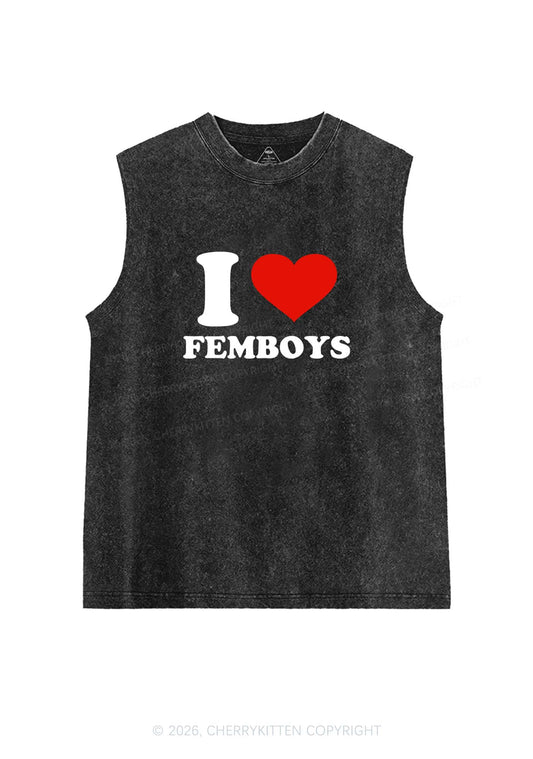 I Love Femboys Pride Y2K Washed Muscle Tank Cherrykitten
