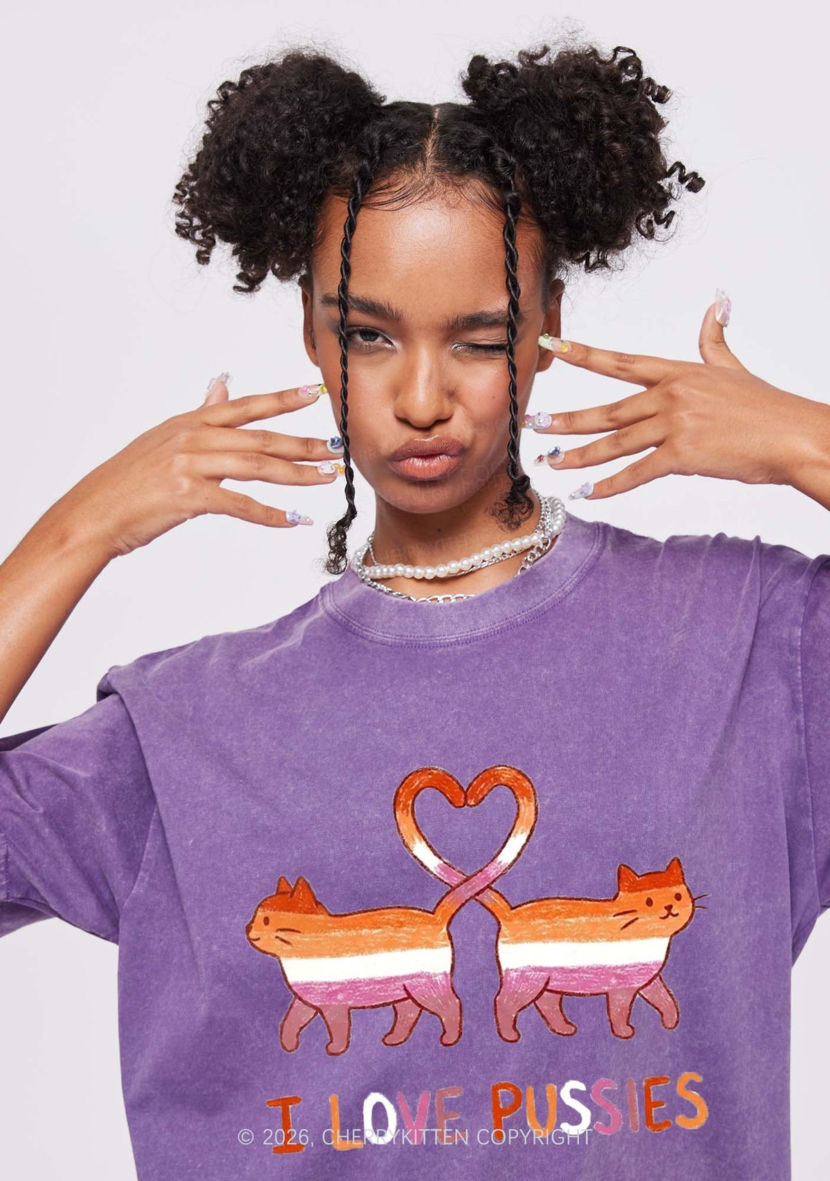 I Love Puxxies Pride Y2K Shirts Washed Tee Cherrykitten