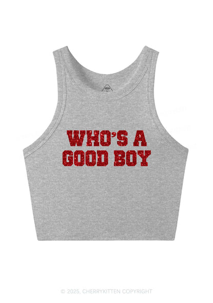 Glitter Whos A Good Boy Y2K Crop Tank Top Cherrykitten