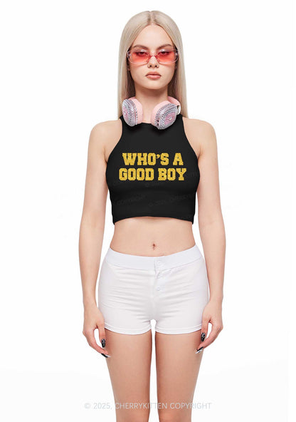 Glitter Whos A Good Boy Y2K Crop Tank Top Cherrykitten