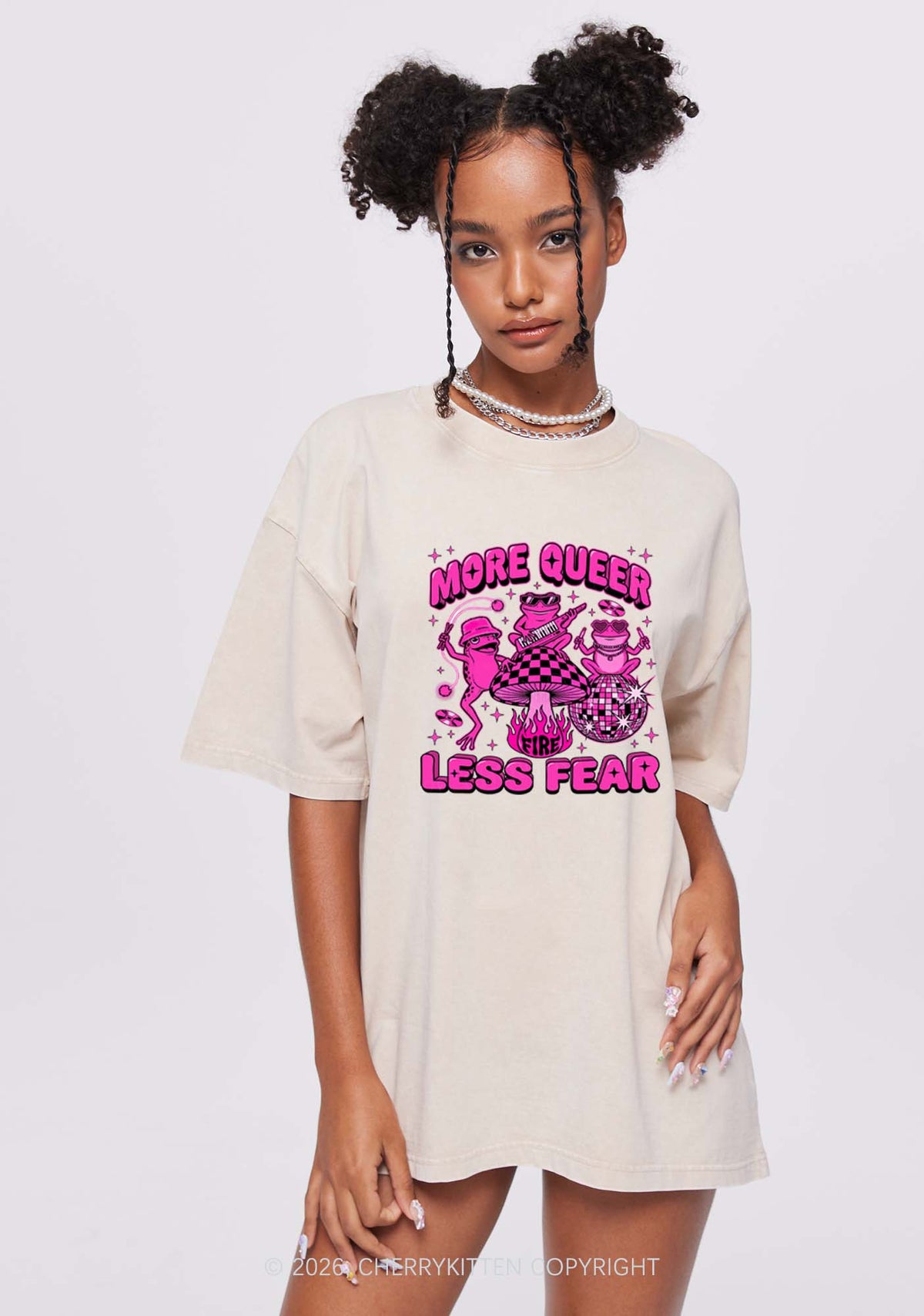 More Queer Less Fear Pride Y2K Shirts Washed Tee Cherrykitten