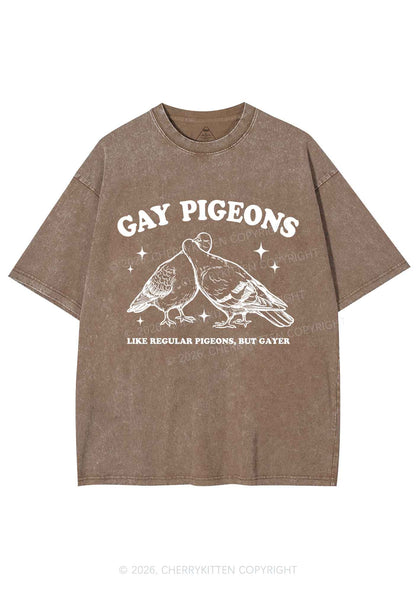 Gay Pigeons Kissing Pride Y2K Shirts Washed Tee Cherrykitten