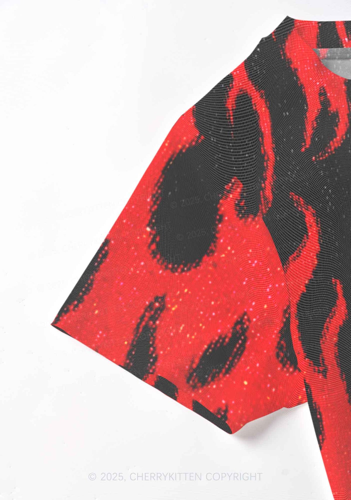 Red Flame Y2K Mesh Crop Top Cherrykitten