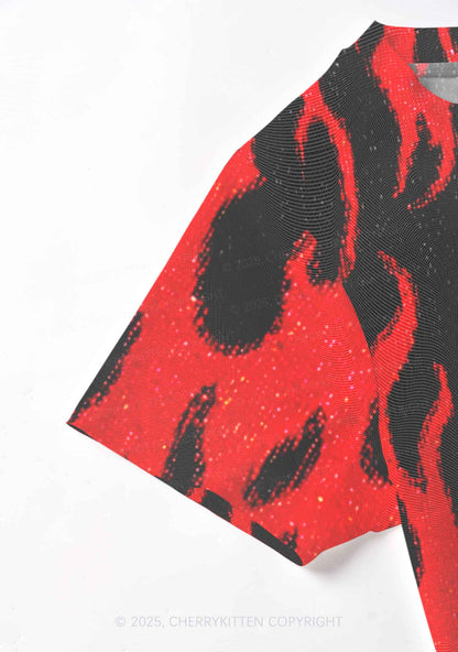 Red Flame Y2K Mesh Crop Top Cherrykitten