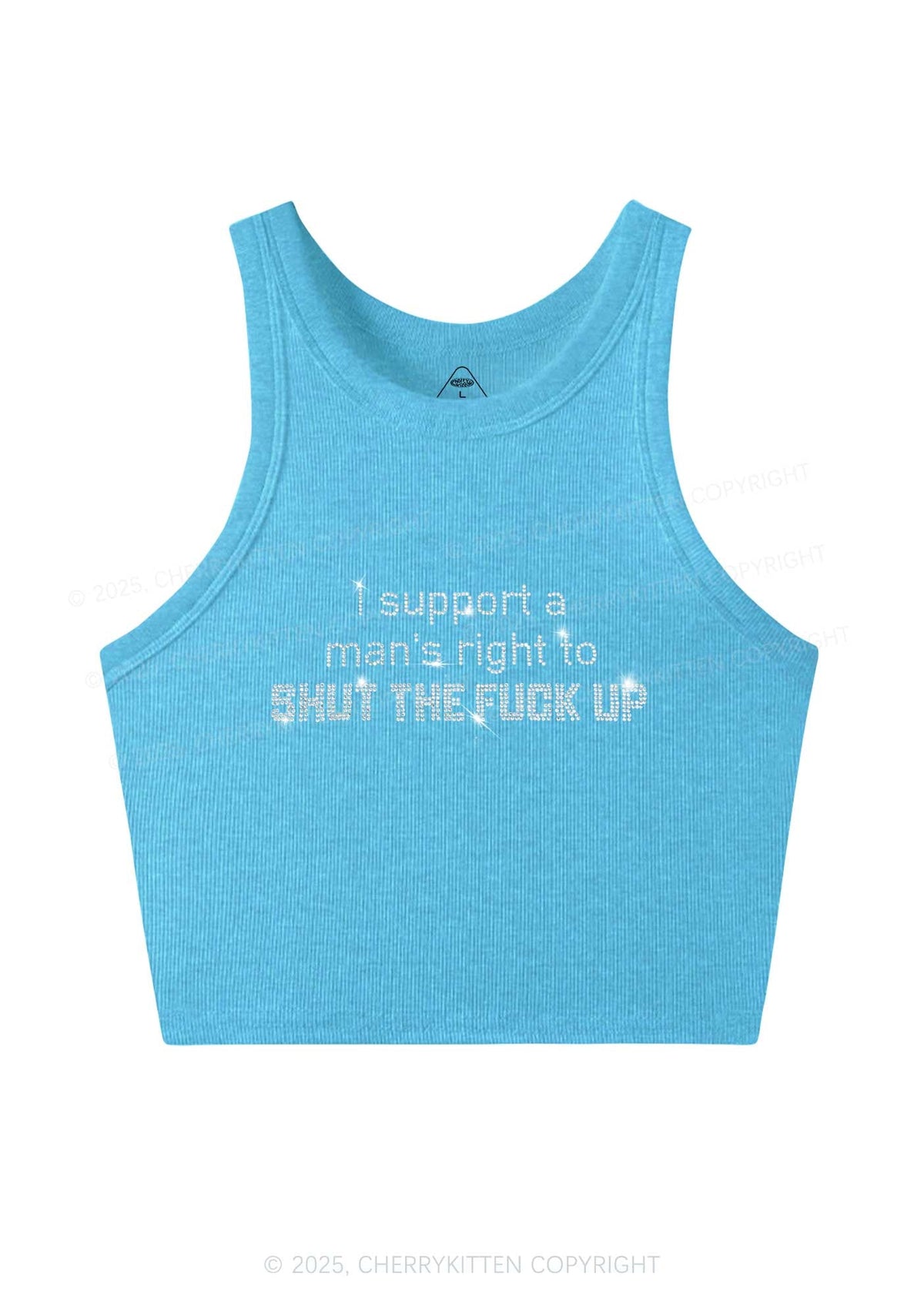 Rhinestone I Support A Mans Right Y2K Crop Tank Top Cherrykitten