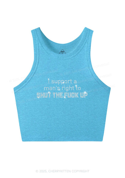 Rhinestone I Support A Mans Right Y2K Crop Tank Top Cherrykitten
