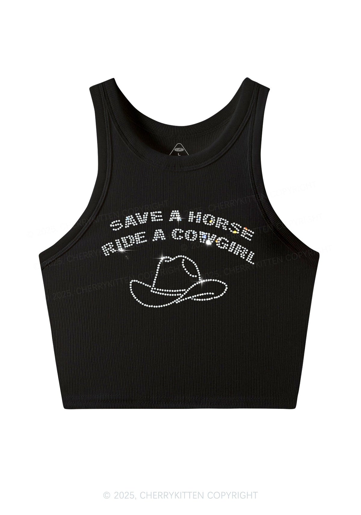 Rhinestone Save Horse Ride Cowgirl Y2K Crop Tank Top Cherrykitten