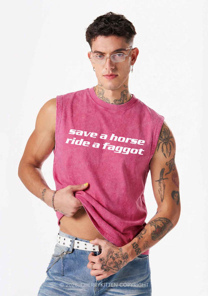Save Horse Ride Faggot Pride Y2K Washed Muscle Tank Cherrykitten