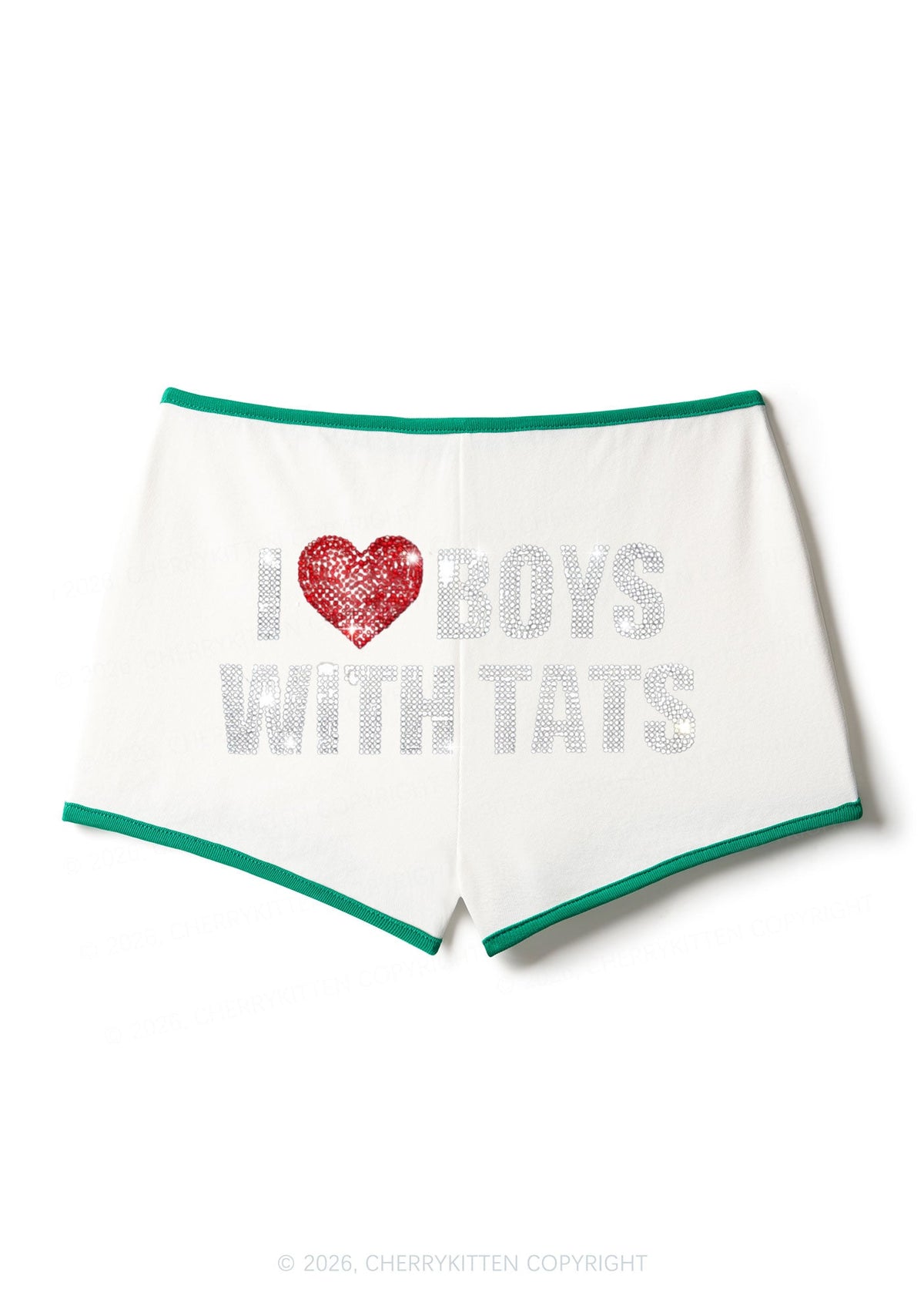 Rhinestone I Love Boys With Tats Y2K Booty Shorts Cherrykitten