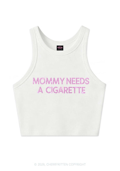 Rhinestone Mommy Needs Cigarette Y2K Crop Tank Top Cherrykitten