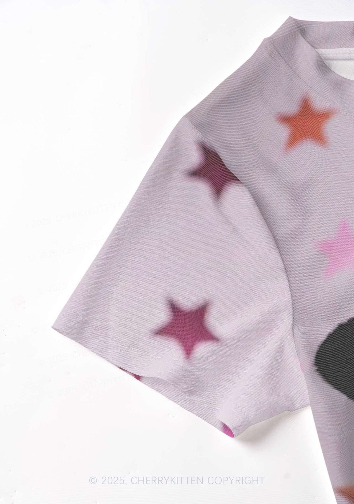 Cow Magic Stars Y2K Mesh Crop Top Cherrykitten