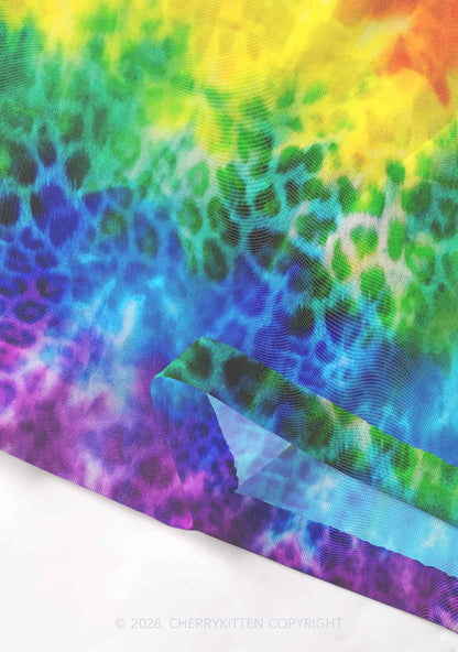 Rainbow Leopard Tie Dye Pride Y2K Mesh Crop Top Cherrykitten