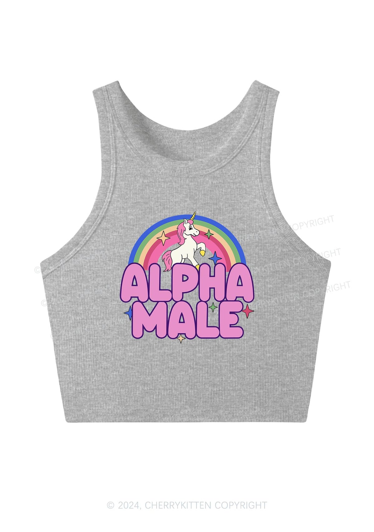 Rainbow Unicorn Alpha Male Y2K Crop Tank Top Cherrykitten
