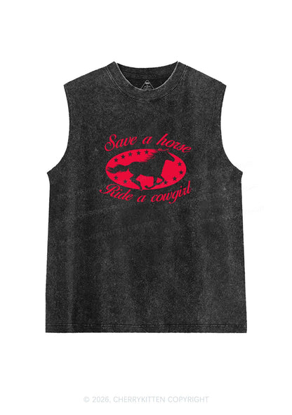 Star Horse Cowgirl Pride Y2K Washed Muscle Tank Cherrykitten