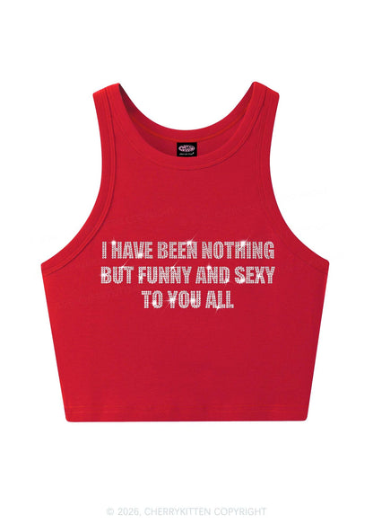 Rhinestone I Have Been Funny Y2K Crop Tank Top Cherrykitten