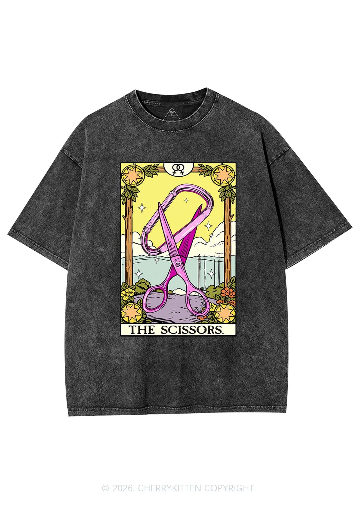 Pink Scissors Tarot Pride Y2K Shirts Washed Tee Cherrykitten