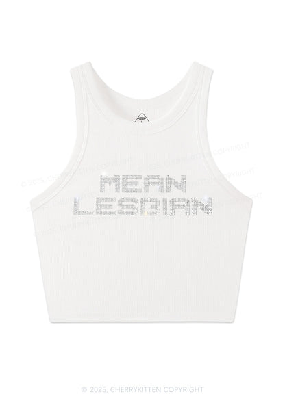 Rhinestone Mean Lesbian Pride Y2K Crop Tank Top Cherrykitten