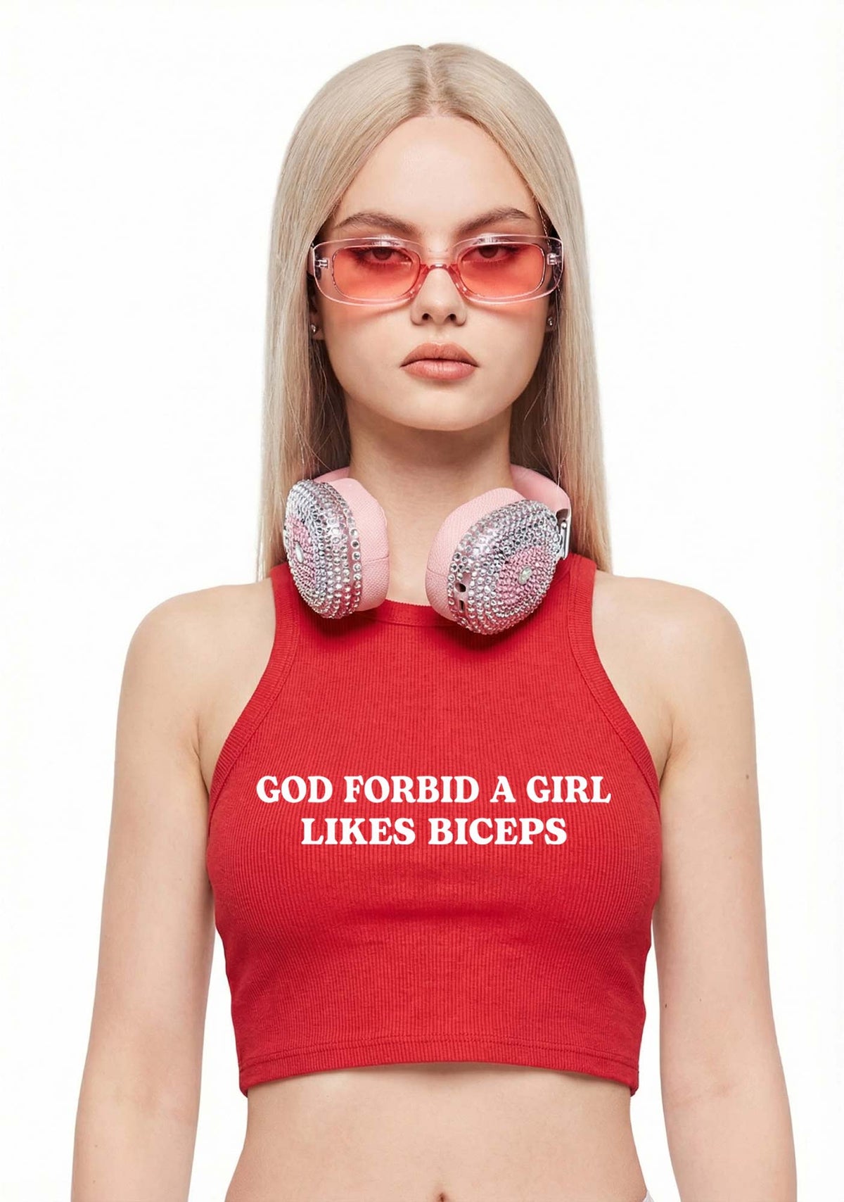 God Forbid A Girl Likes Biceps Y2K Crop Tank Top Cherrykitten