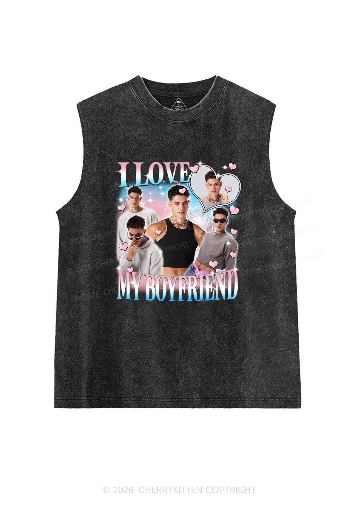 Custom I Love My Trans GF Pride Y2K Washed Muscle Tank Cherrykitten