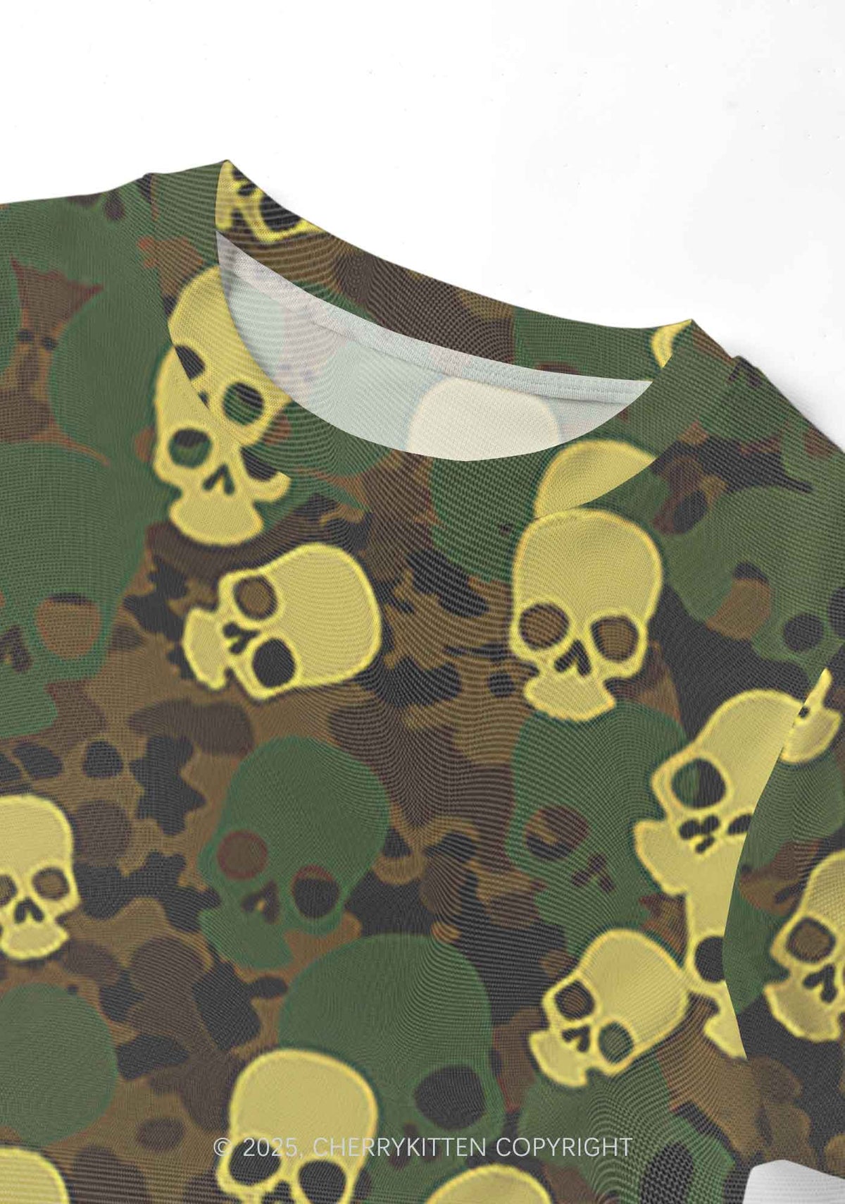 Halloween Camouflage Skull Y2K Mesh Crop Top Cherrykitten
