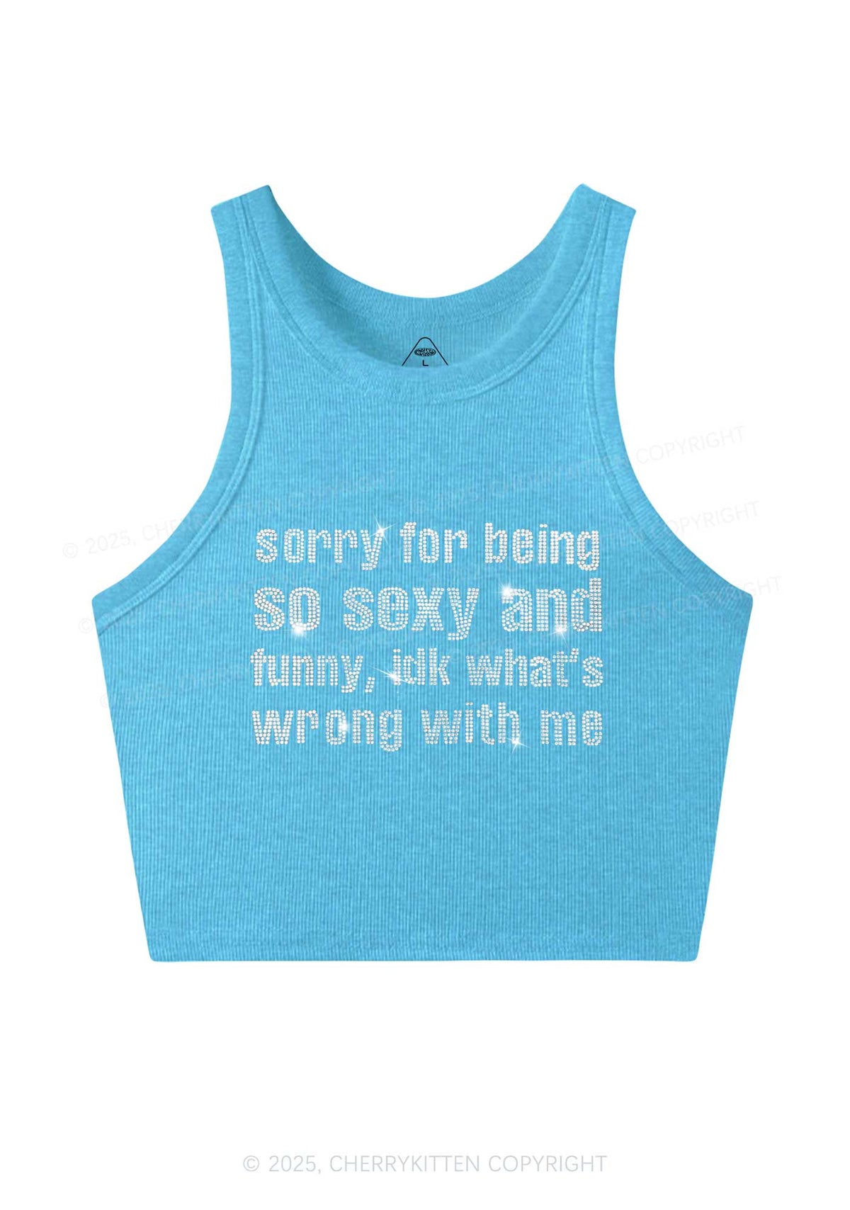 Rhinestone Sorry For Being So Funny Y2K Crop Tank Top Cherrykitten