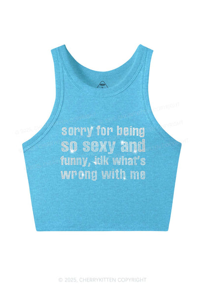 Rhinestone Sorry For Being So Funny Y2K Crop Tank Top Cherrykitten