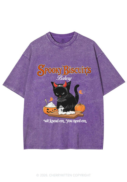 Halloween Black Cat Spooky Biscuits Y2K Shirts Washed Tee Cherrykitten