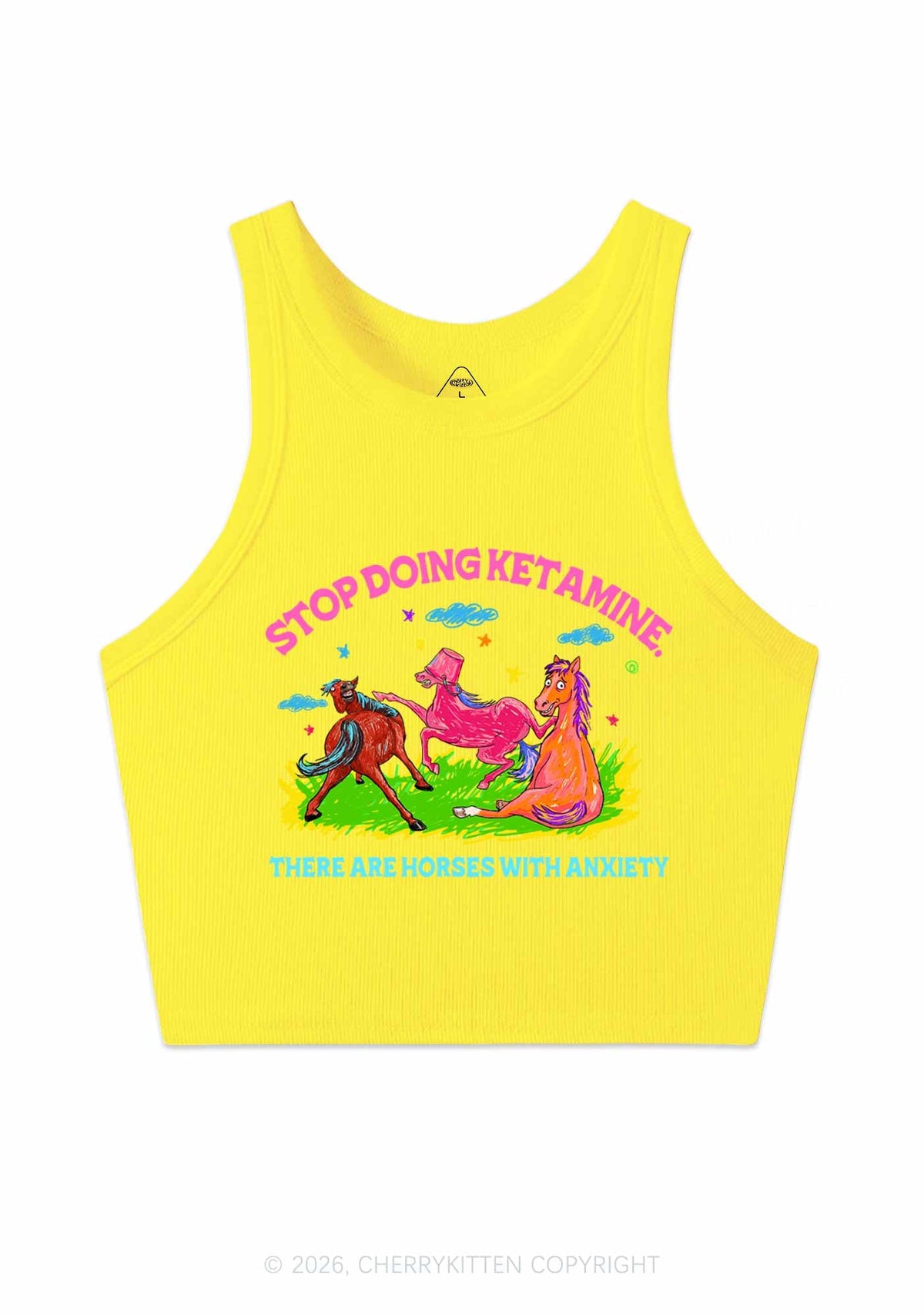 Horses With Anxiety Y2K Crop Tank Top Cherrykitten