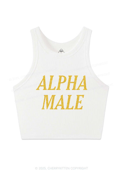 Glitter Alpha Male Y2K Crop Tank Top Cherrykitten