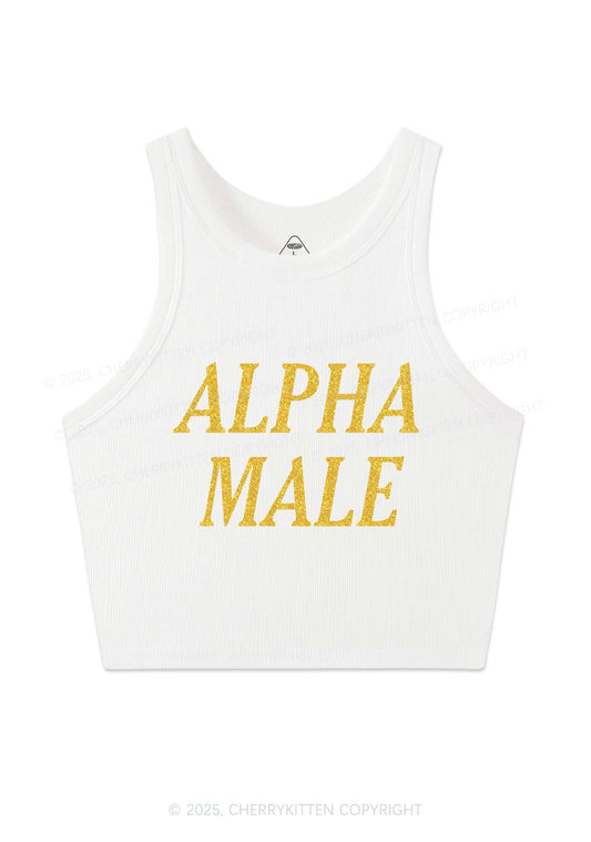 Glitter Alpha Male Y2K Crop Tank Top Cherrykitten