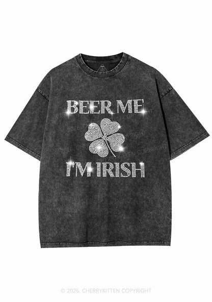 Rhinestone Beer Me Im Irish St Patricks Y2K Shirts Washed Tee Cherrykitten